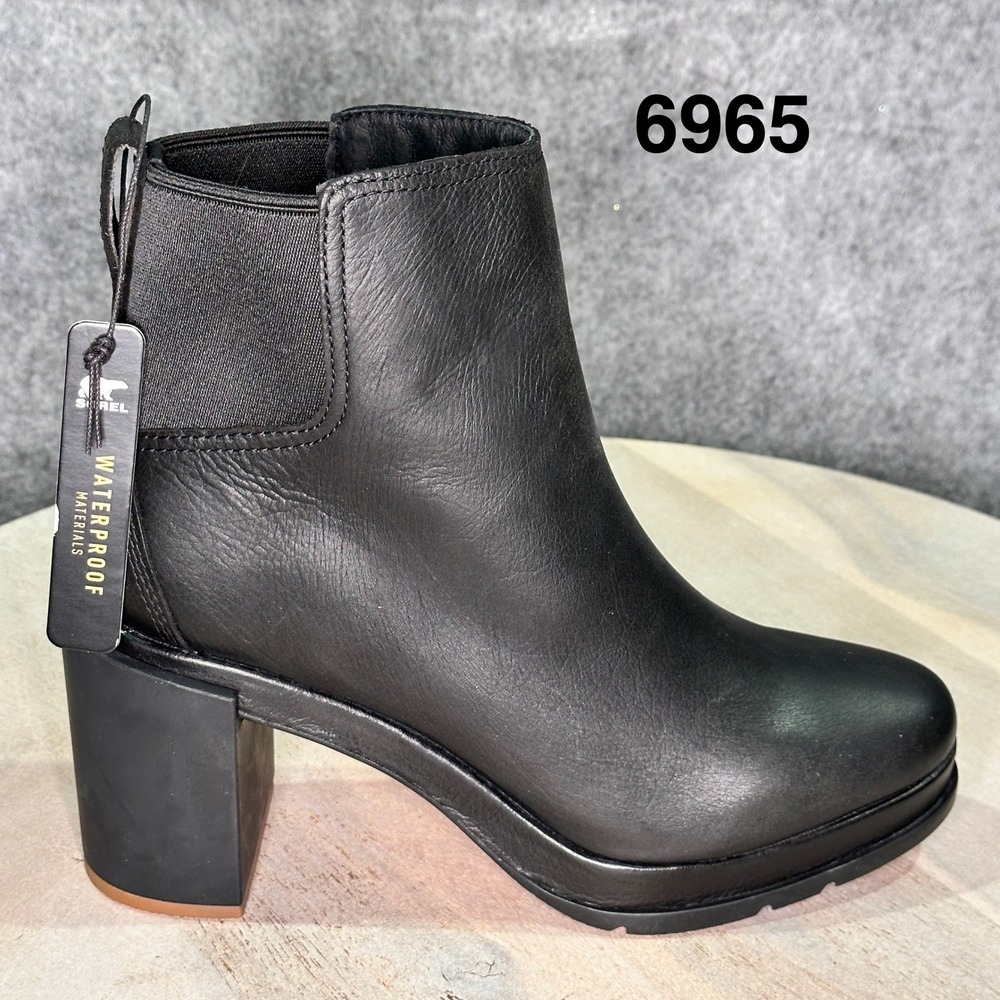 Sorel Evie Pull-On Black Leather Waterproof Platform Ankle Boots NL3303-010 8